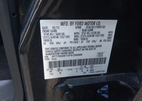 2015 Ford F250 Xlt z USA, uszkodzony, nr VIN 1FT7W2BTXFEC69585